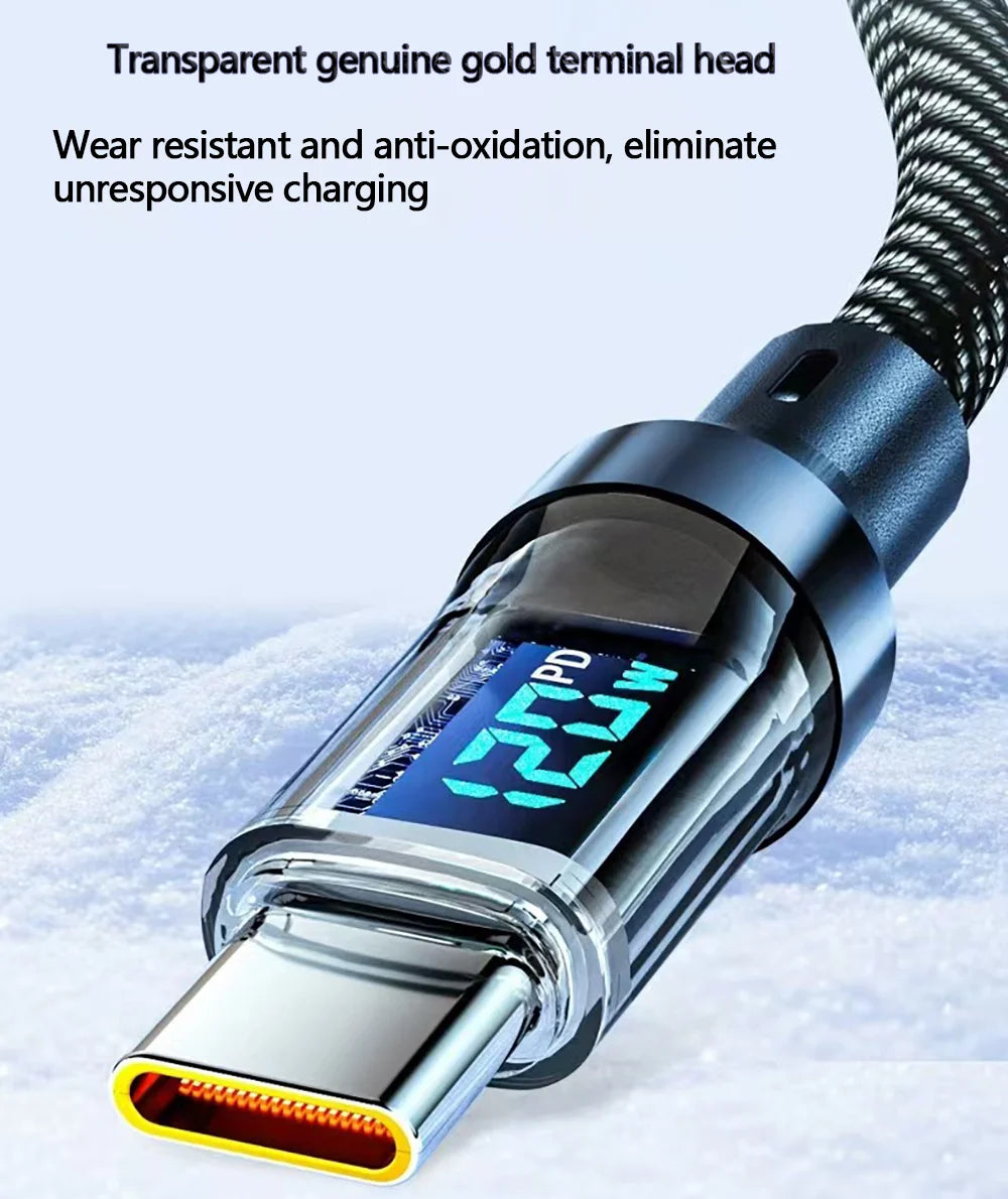 120W USB to Type C Cable Phone Super Fast Charging Cable With LED Display 100W Type-C To Type-C Data Cord For Huawei Oppo Vivo