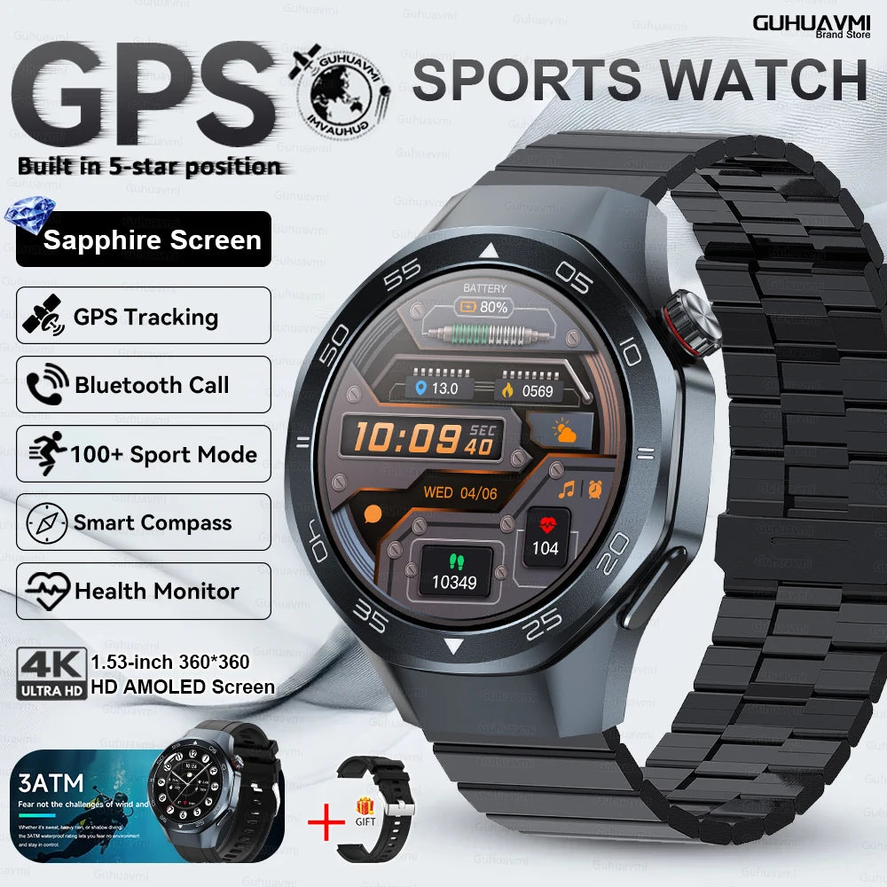 2025 New Watch5 GPS Sports Smart Watch 1.53-inch Sapphire Glass HD Screen Compass Heart Rate Bluetooth Call Smartwatch Men Women