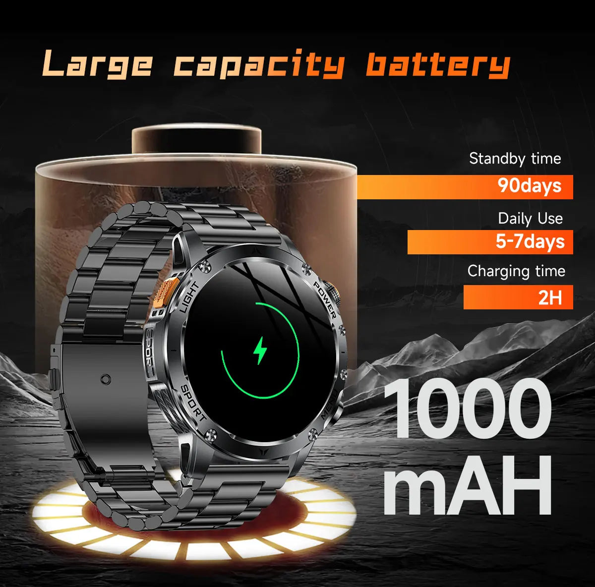 New Military Smart Watch Men 1.7 inches HD AMOLED Screen 100+Sports Heart Rate 1000Mah Battery HD Call 10ATM Waterproof Bracelet
