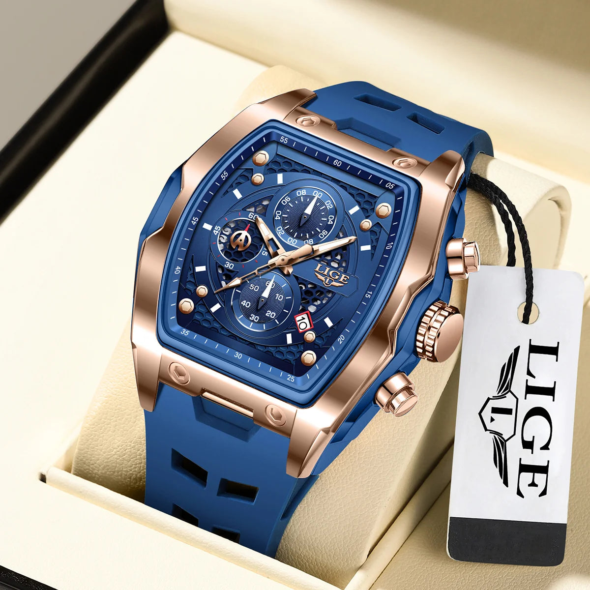 LIGE Silicone Watch Fashion Military Sports Waterproof Quartz Watches Calendar Luminous Men's Watch Chronograph Watches for Man