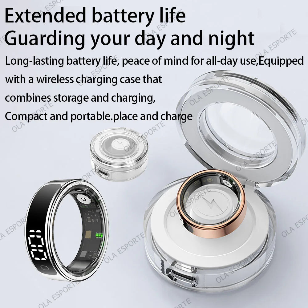 2025 Smart Ring with Display Screen and Touch, Wireless Charging Case,Health Manager, 5ATM Waterproof For Men Women R12 R13 Ring