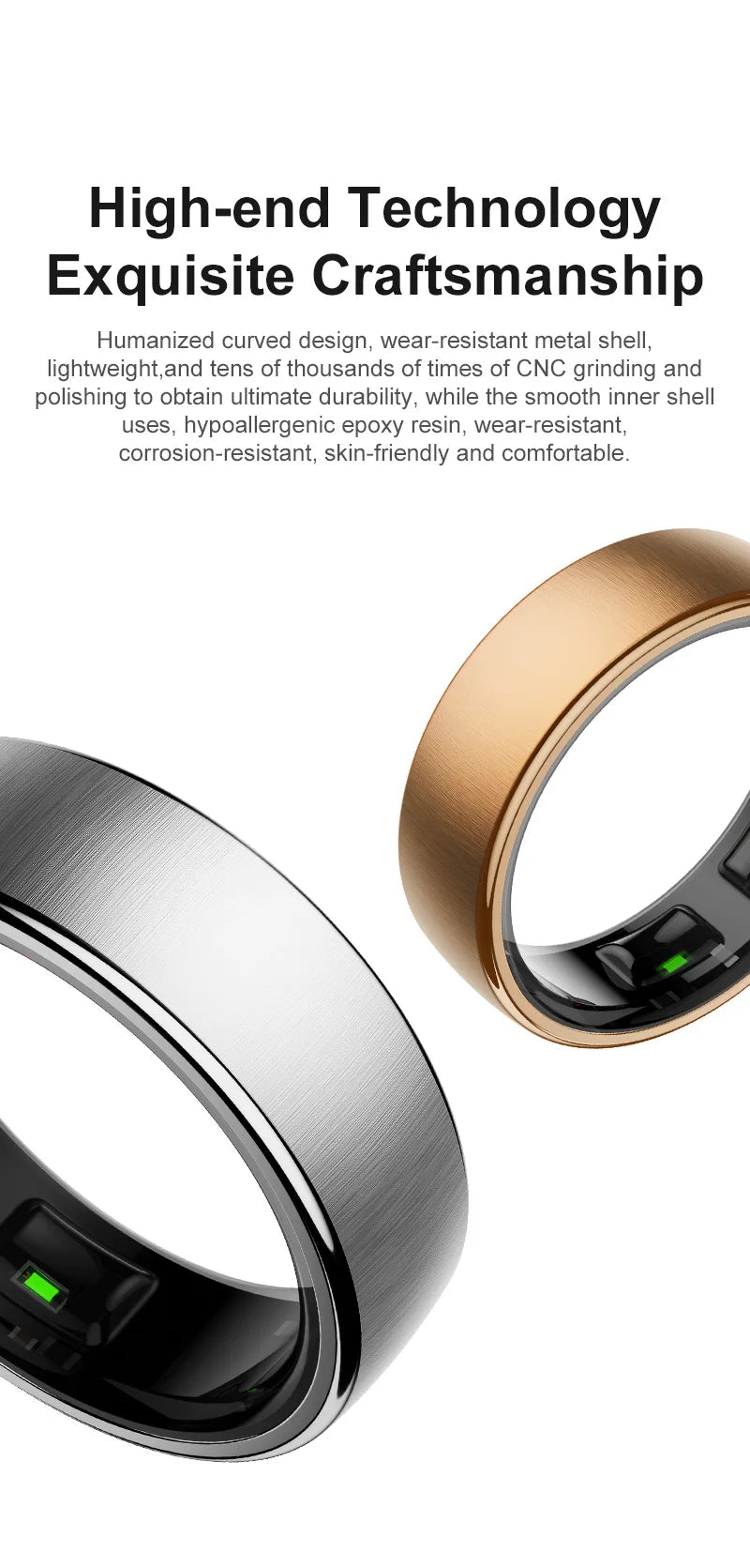 Uhoofit R10 Smart Ring with Charging Dock Men Women Health Sleep Heart Rate Monitoring IP68 & 5ATM Waterproof Multi-sport Mode