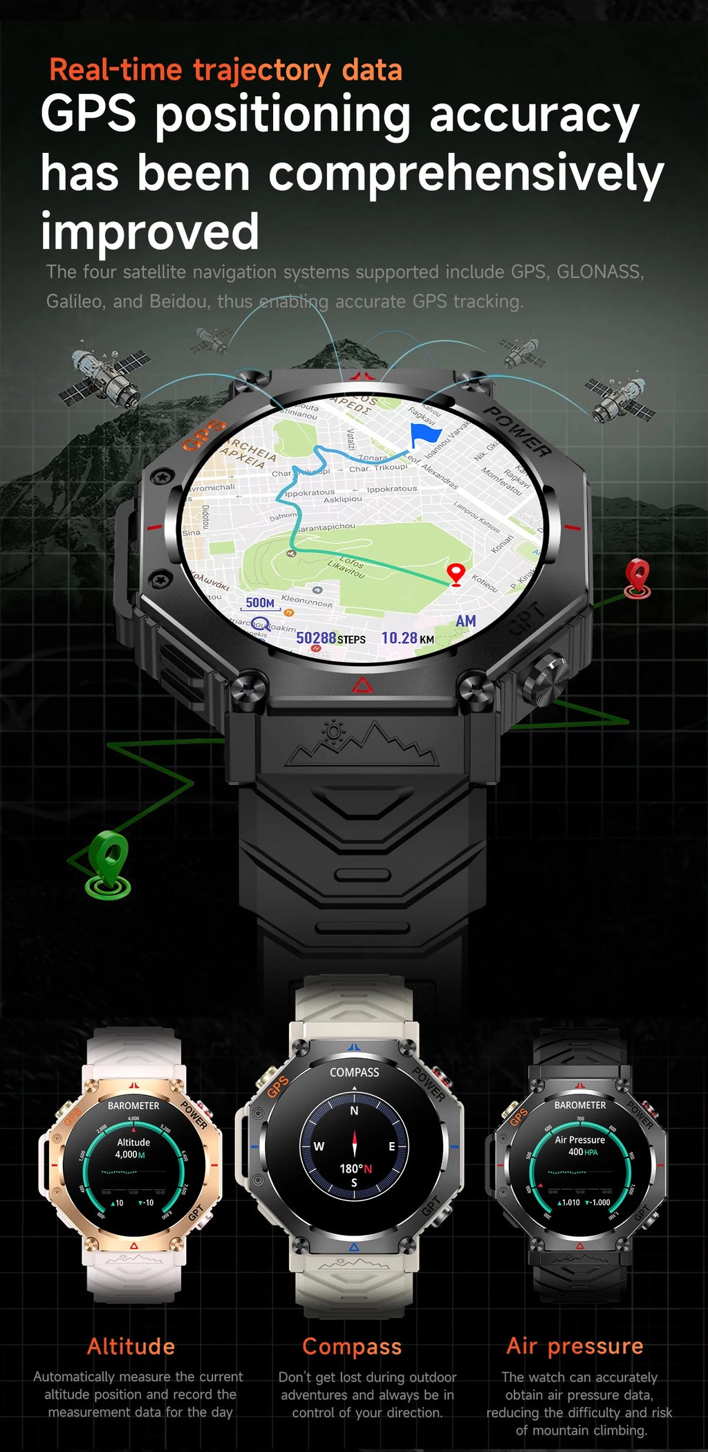 2025New T-Rex 3Ultra Outdoors GPS Smart Watch 10ATM IP68 Waterproof Tactical Flashlight Compass Outdoor sport high-end watch Men