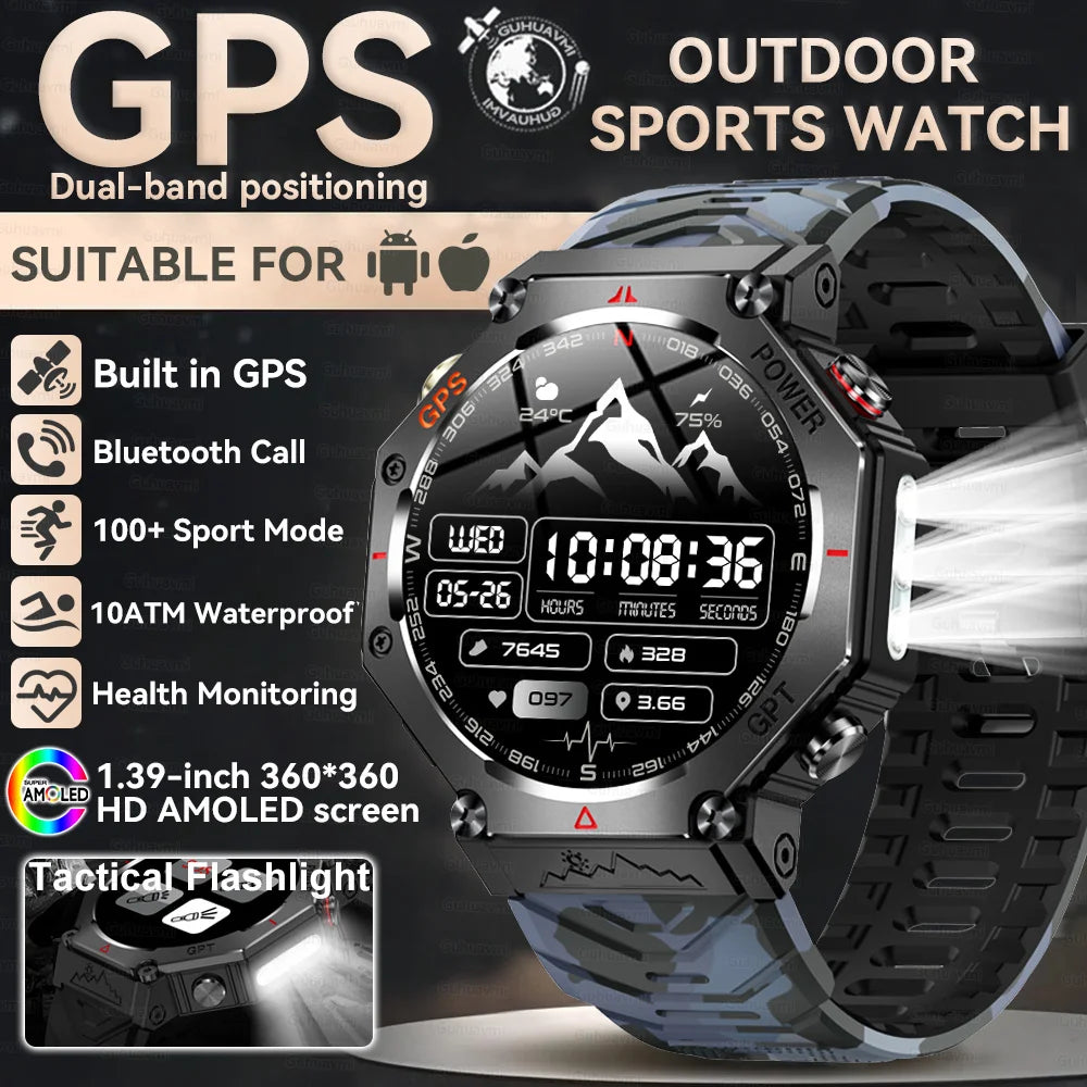 2025New T-Rex 3Ultra Outdoors GPS Smart Watch 10ATM IP68 Waterproof Tactical Flashlight Compass Outdoor sport high-end watch Men