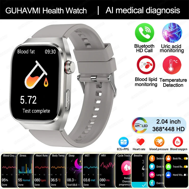 New Blood Pressure Uric Acid Body Fat Smartwatch Micro Physical Examination Five Organ Health Watches Bluetooth Call Smart Watch