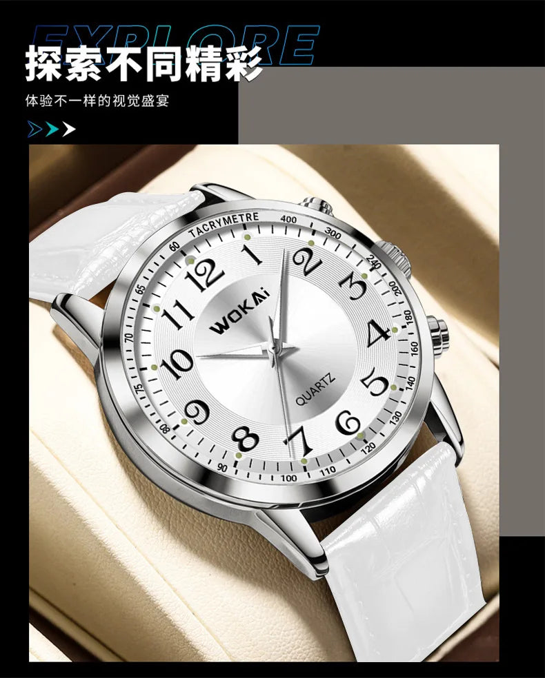 White Men's Quartz Watches Leather Strap Fashion Business Wristwatches Dropshipping Часы Мужские reloj hombre montres hommes