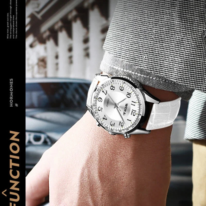 White Men's Quartz Watches Leather Strap Fashion Business Wristwatches Dropshipping Часы Мужские reloj hombre montres hommes