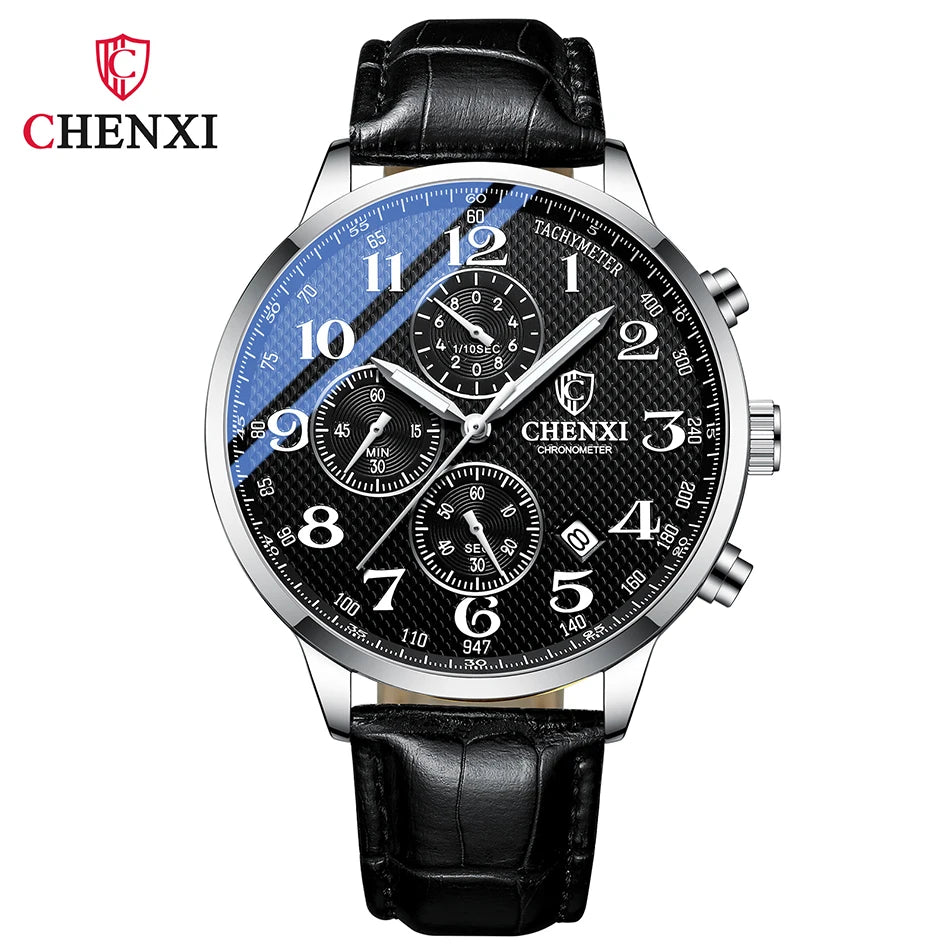 Brand CHENXI Watch Men Chronograph Clock Leather Casual High Quality Quartz Watches For Men Wrist Waterproof Sports Male Clock
