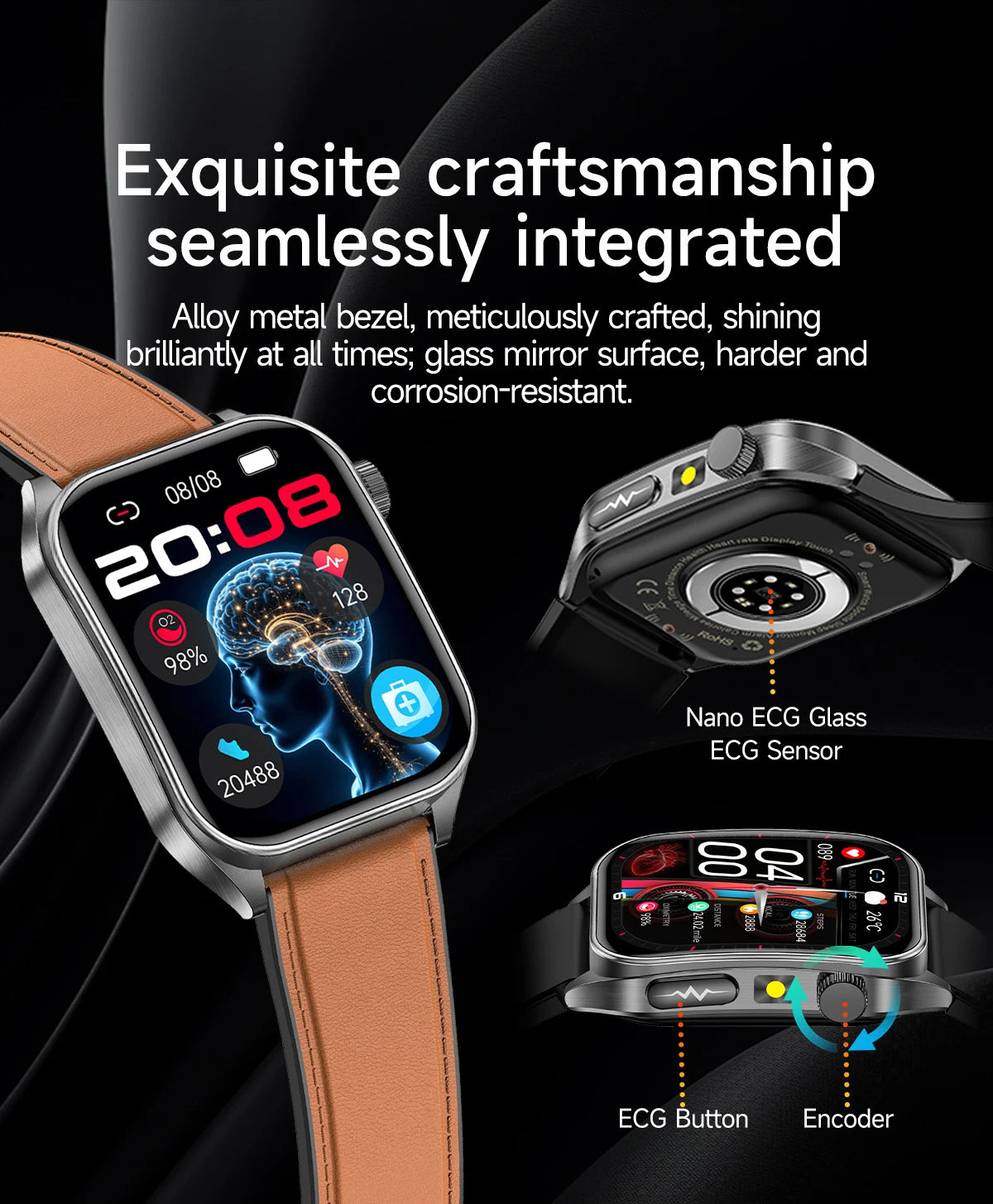 2025 New Laser therapy+ECG+HRV High-end Health Watch Men Body analysis Blood pressure lipids Uric acid Health Tracker Smartwatch