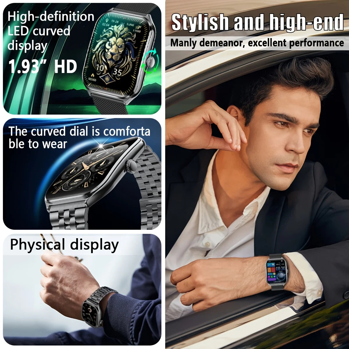 2025 Slim men's and women's smartwatch 1.96-inch AMOLED HD screen Motion track Bluetooth call IP67 waterproof for Huawei Xiaomi