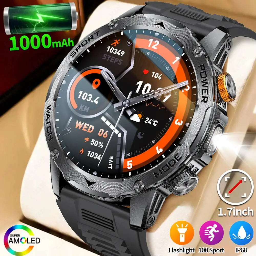 LIGE New Smart Watch Men 1000mAh Large Capacity Battery Outdoor Flashlight Bluetooth Call Waterproof Sport Fitness Smartwatch
