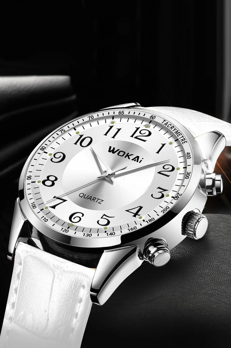 White Men's Quartz Watches Leather Strap Fashion Business Wristwatches Dropshipping Часы Мужские reloj hombre montres hommes