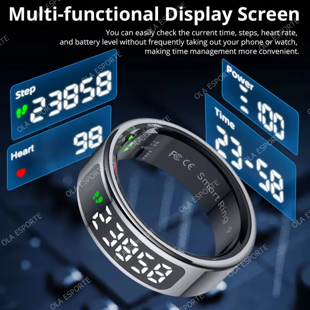 2025 Smart Ring with Display Screen and Touch, Wireless Charging Case,Health Manager, 5ATM Waterproof For Men Women R12 R13 Ring
