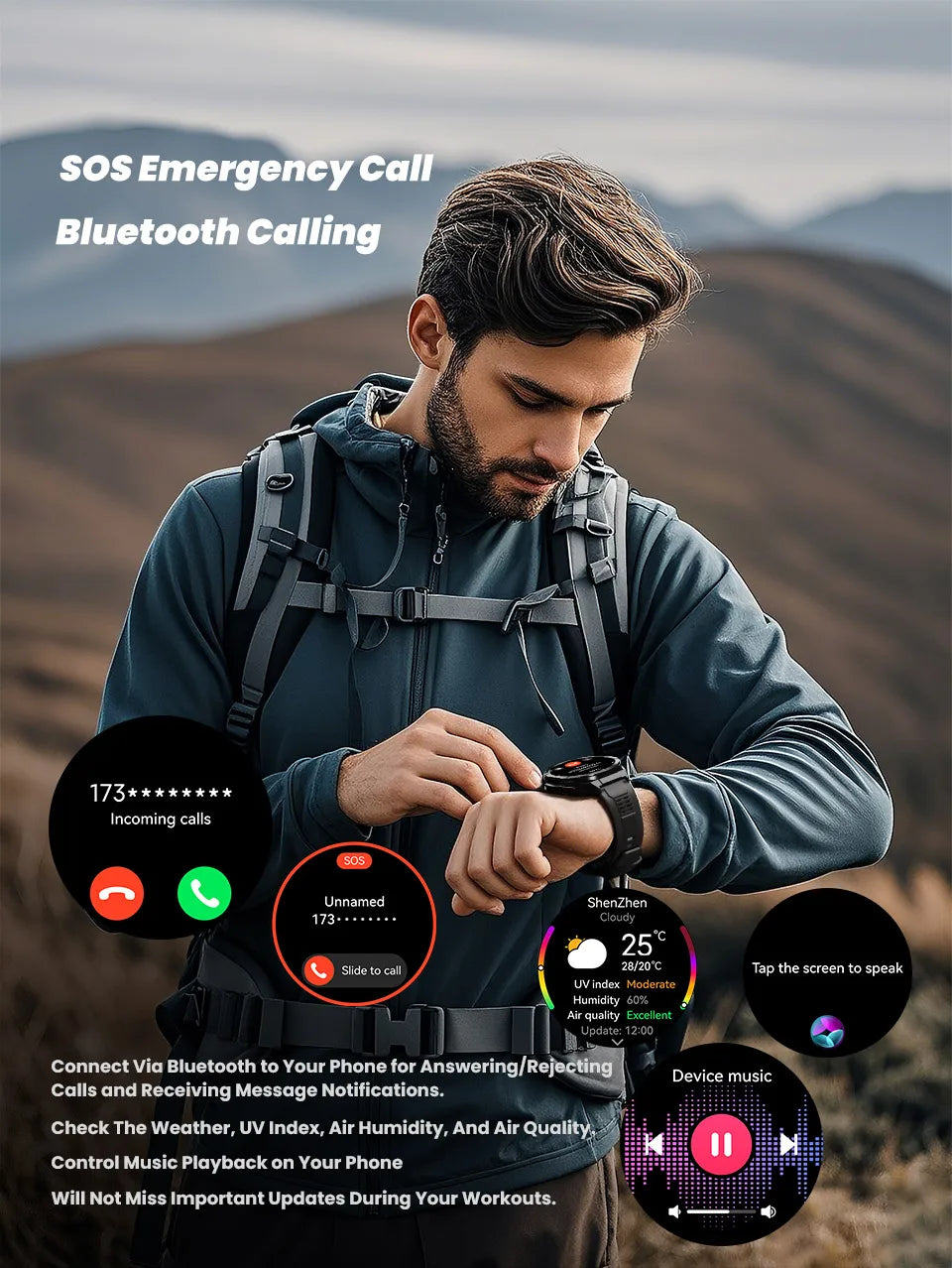 New Dual-band GPS 170+Sport SmartWatch Compass IP69 Professional Waterproof Swim Bluetooth Call Smart Watches For Man Women 2025