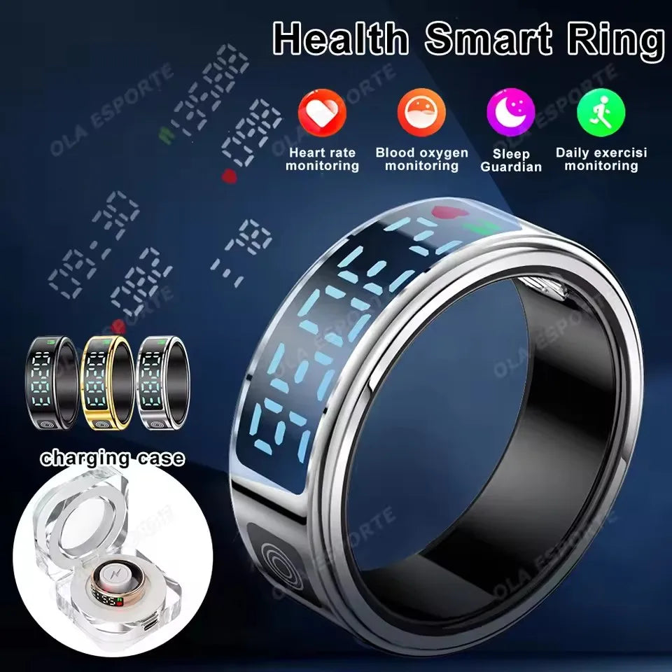 2025 New SR08 Smart Ring Men Women LED Display Screen Heart Rate Blood Oxygen Monitoring 5ATM Waterproof Multi Sports Modes Gift