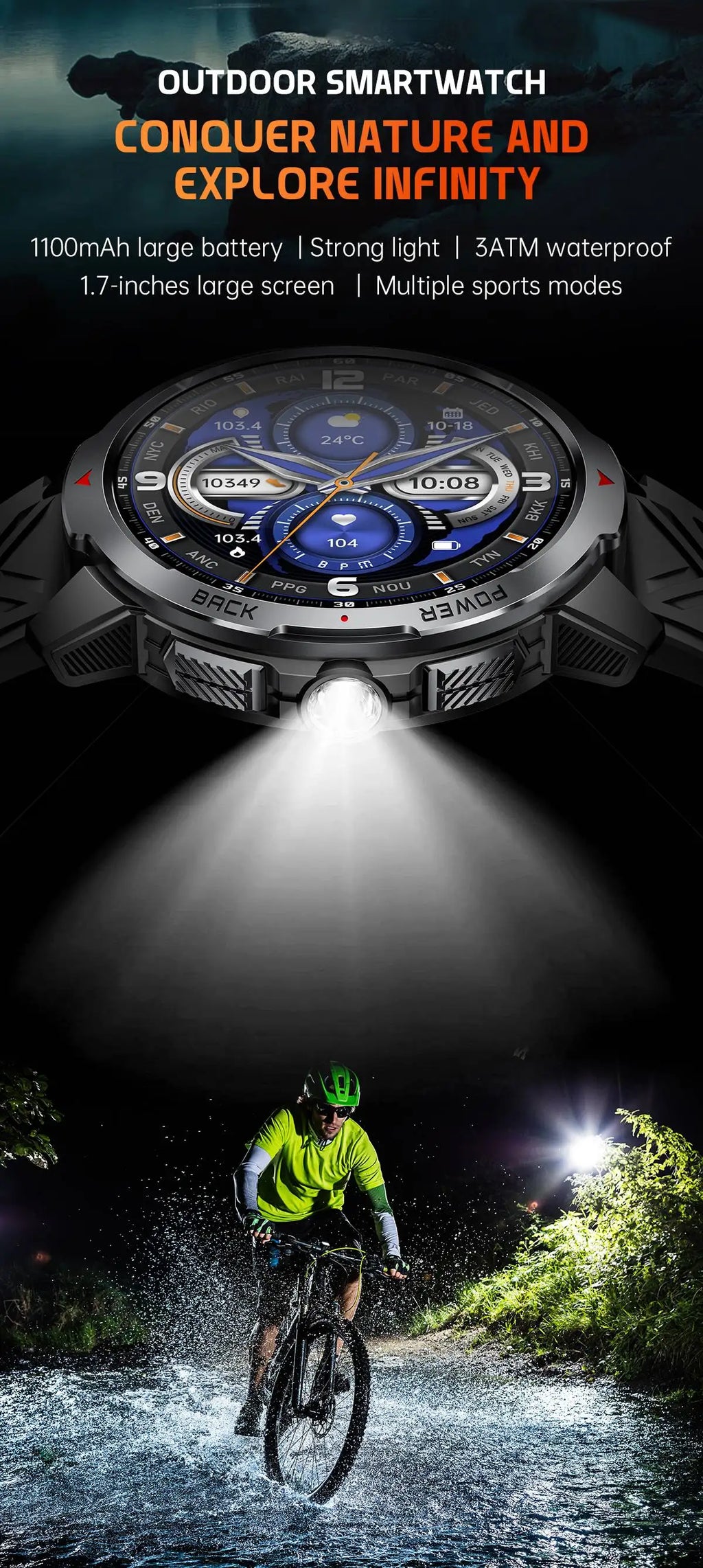 LIGE New Smart Watch Men 1100mah Large Capacity Battery Compass Outdoor 3ATM Waterproof Sports Fitness Bluetooth Call Smartwatch