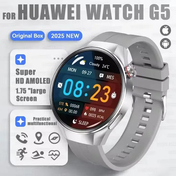 1.75''AMOLED HD Screen GPS Smartwatch Men Compass Heart Rate Bluetooth Call IP68 Waterproof Smart Watch G5 PLUS Watches 2025 New