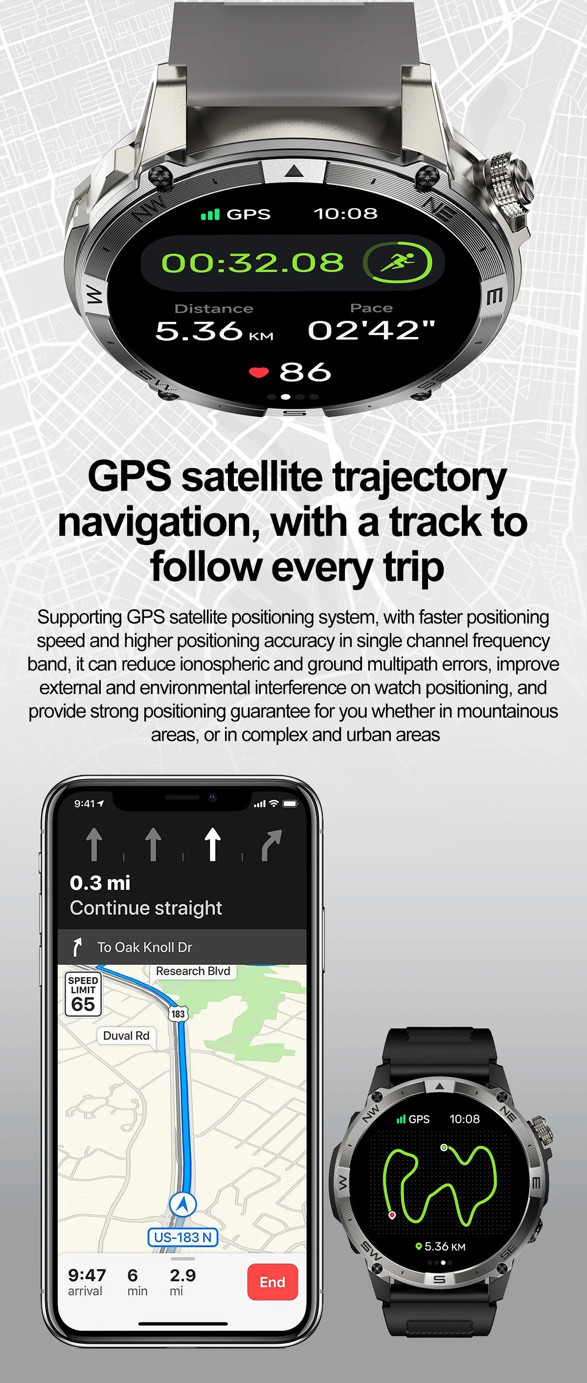 2025New Smart Watch Built-in GPS Positioning AMOLED Screen1.43-inch Heart Rate Blood Oxygen IP68 NFC Barometer Gauge Smartwatch