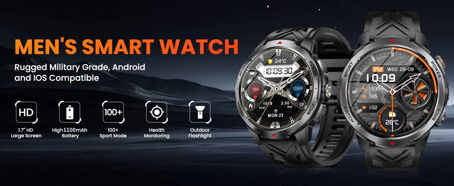 LIGE New Smart Watch Men 1100mah Large Capacity Battery Compass Outdoor 3ATM Waterproof Sports Fitness Bluetooth Call Smartwatch