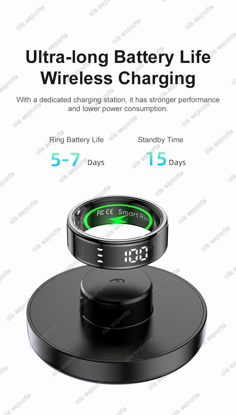 Fashion Smart Ring with Display Screen and Touch, Wireless Charging, Health Manager, IP68 5ATM Waterproof For Men Women 2025 New