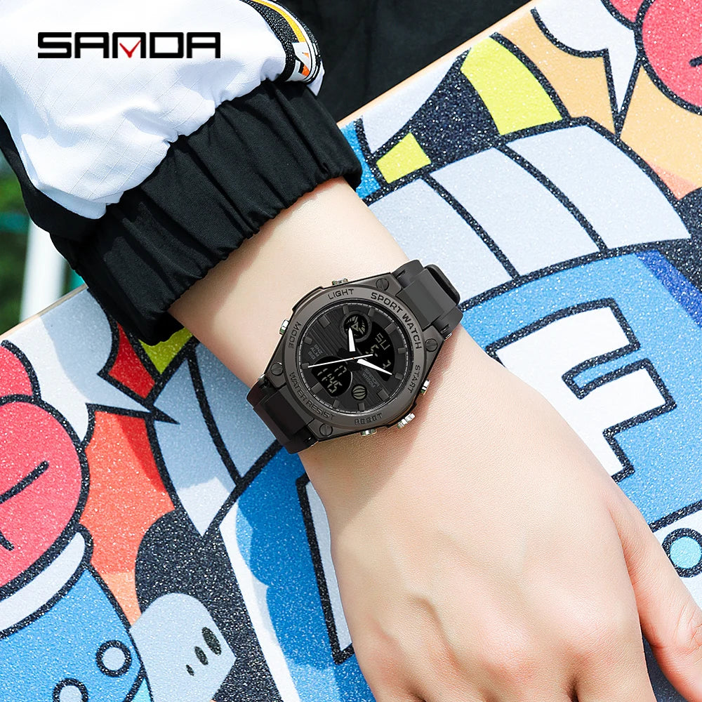 SANDA 6067 Digital Watch Women's Macaron Sport Chronograph Calendar Lady Quartz Wristwatch 50m Waterproof LED Electronic Clock