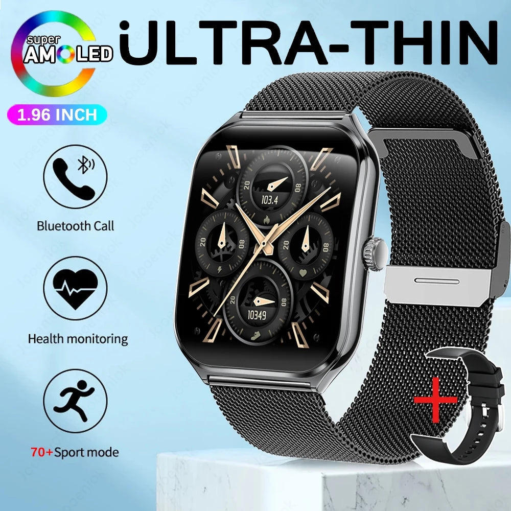 2025 New 7.5MM Ultra Thin Smart Watch Men 1.96"AMOLED Screen Always Show Time Heart Rate Sport Waterproof BT Call Smartwatch