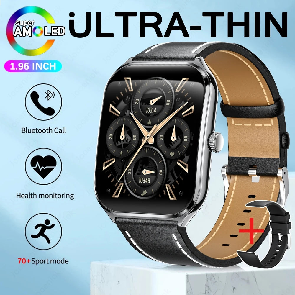 2025 New 7.5MM Ultra Thin Smart Watch Men 1.96"AMOLED Screen Always Show Time Heart Rate Sport Waterproof BT Call Smartwatch