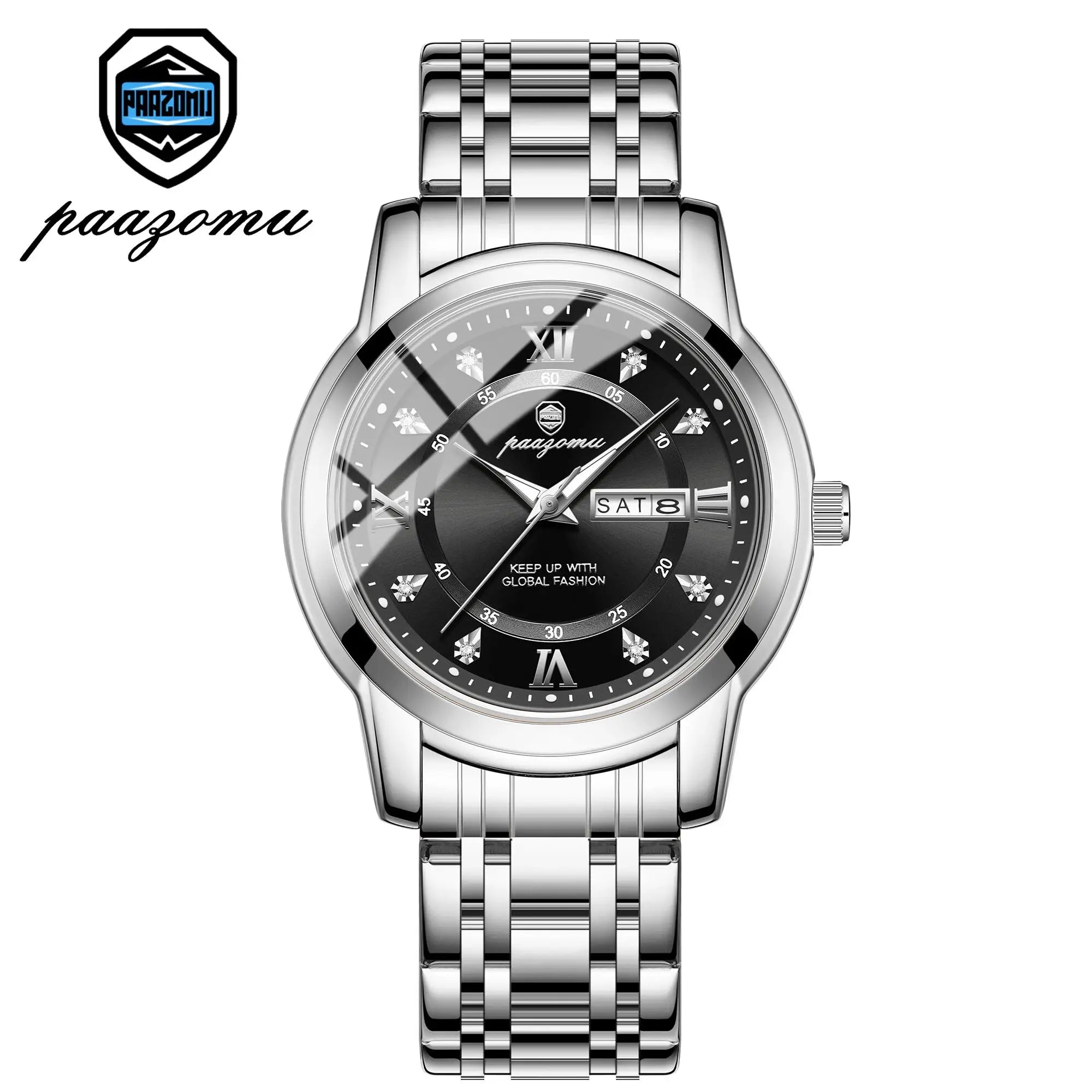 POEDAGAR Business Men Watch Date Week Waterproof Luminous Luxury Man Wristwatch Sports Stainless Steel Men's Quartz Watches Male