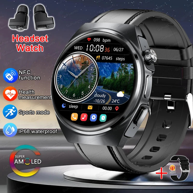 2025 New Original Smart Watch 2 in 1 Earbuds Watches 360*360 AMOLED Call Health Monitor Sport Tracker NFC Waterproof Smartwatchs