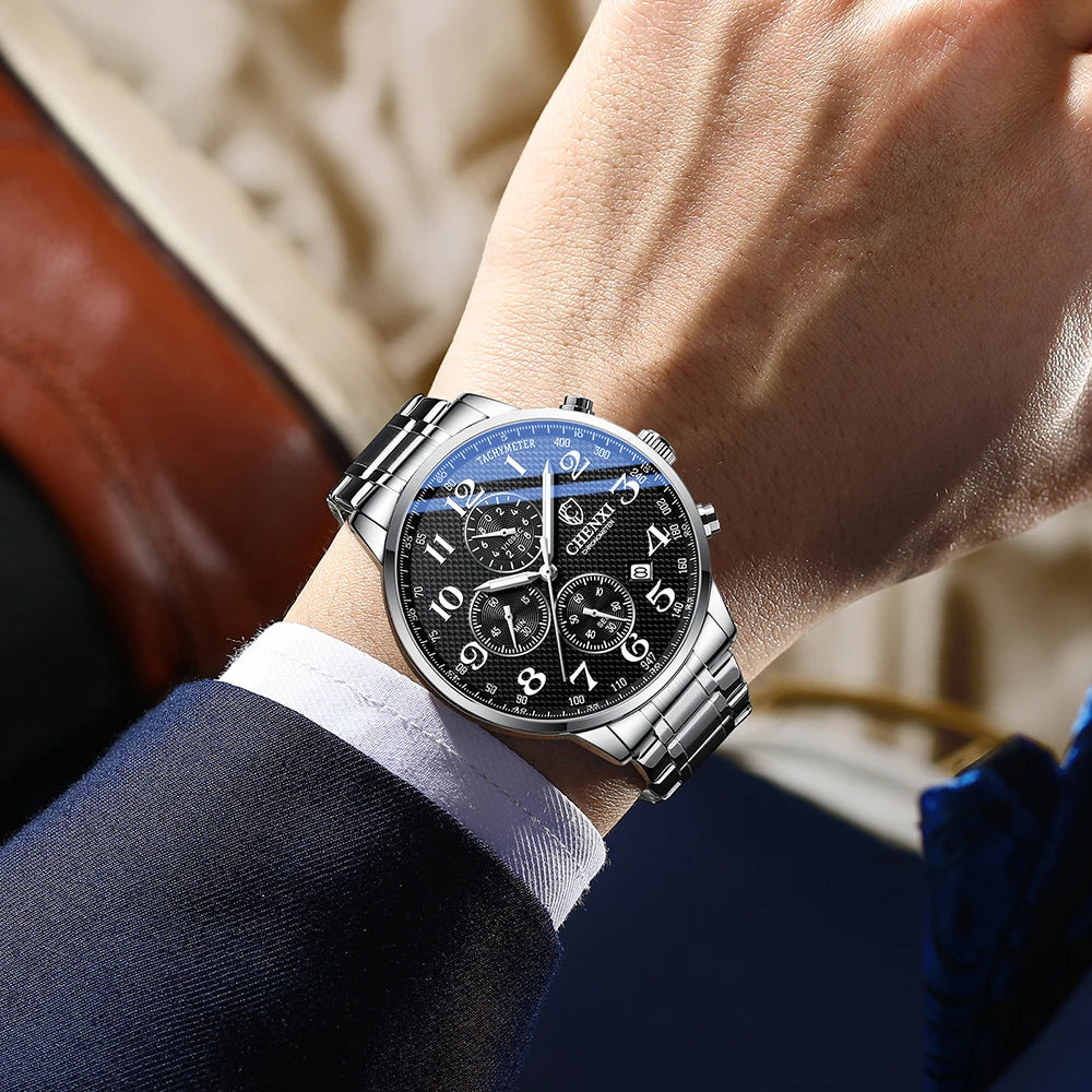 Brand CHENXI Watch Men Chronograph Clock Leather Casual High Quality Quartz Watches For Men Wrist Waterproof Sports Male Clock