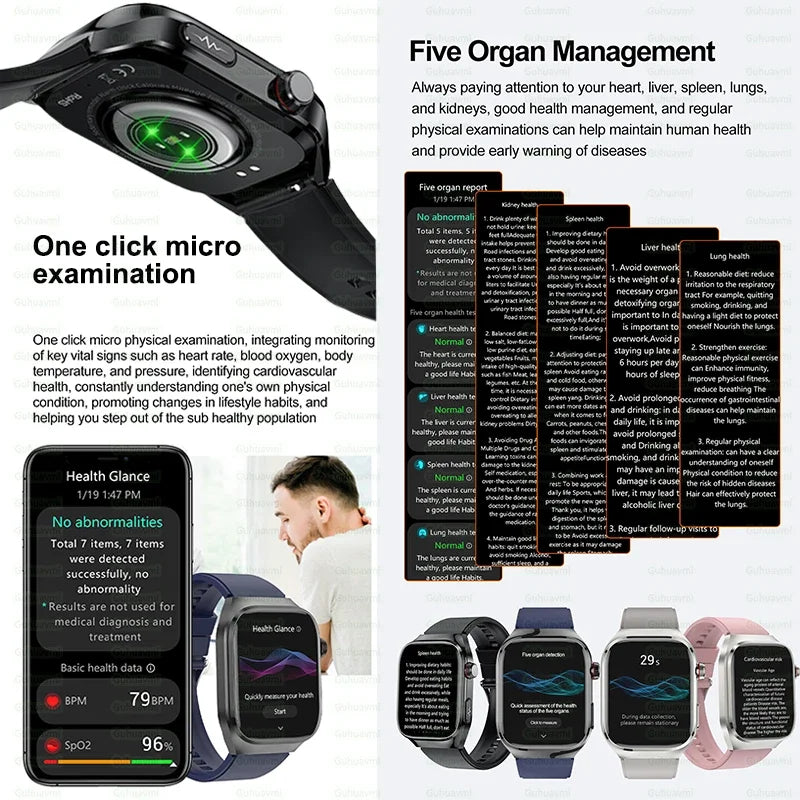 New Blood Pressure Uric Acid Body Fat Smartwatch Micro Physical Examination Five Organ Health Watches Bluetooth Call Smart Watch