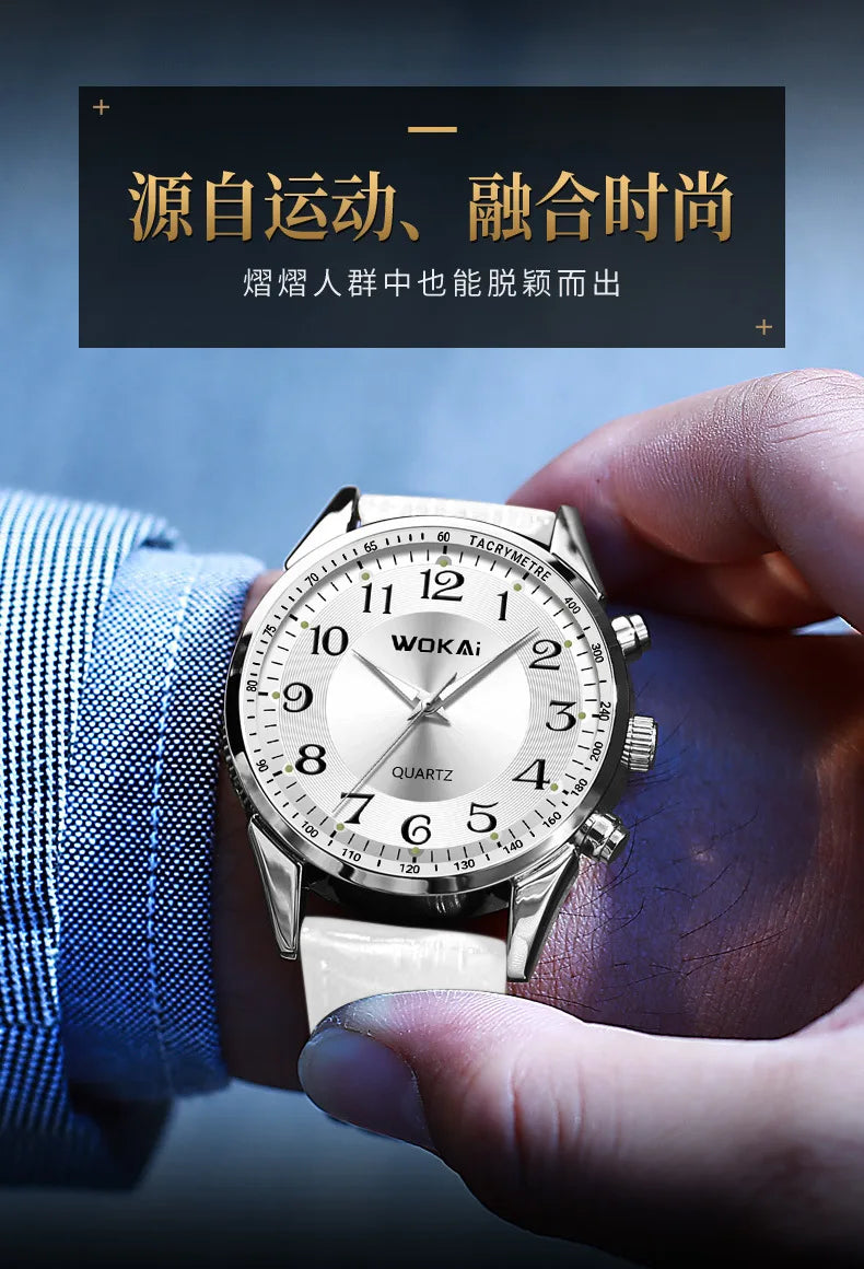 White Men's Quartz Watches Leather Strap Fashion Business Wristwatches Dropshipping Часы Мужские reloj hombre montres hommes