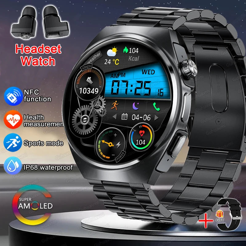 2025 New Original Smart Watch 2 in 1 Earbuds Watches 360*360 AMOLED Call Health Monitor Sport Tracker NFC Waterproof Smartwatchs