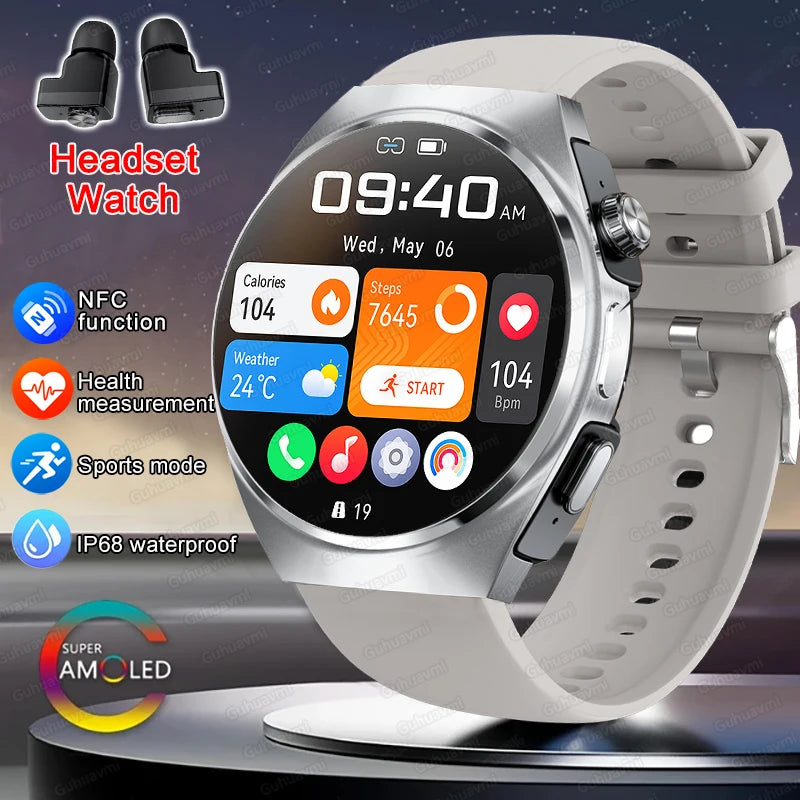 2025 New Original Smart Watch 2 in 1 Earbuds Watches 360*360 AMOLED Call Health Monitor Sport Tracker NFC Waterproof Smartwatchs