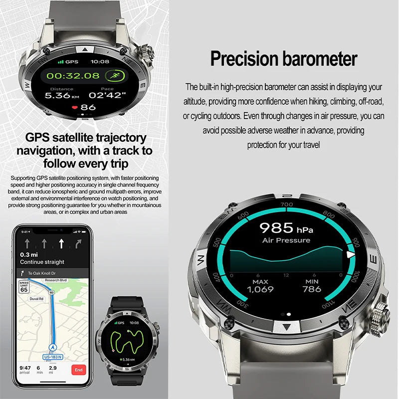 2025New Smart Watch Built-in GPS Positioning AMOLED Screen1.43-inch Heart Rate Blood Oxygen IP68 NFC Barometer Gauge Smartwatch