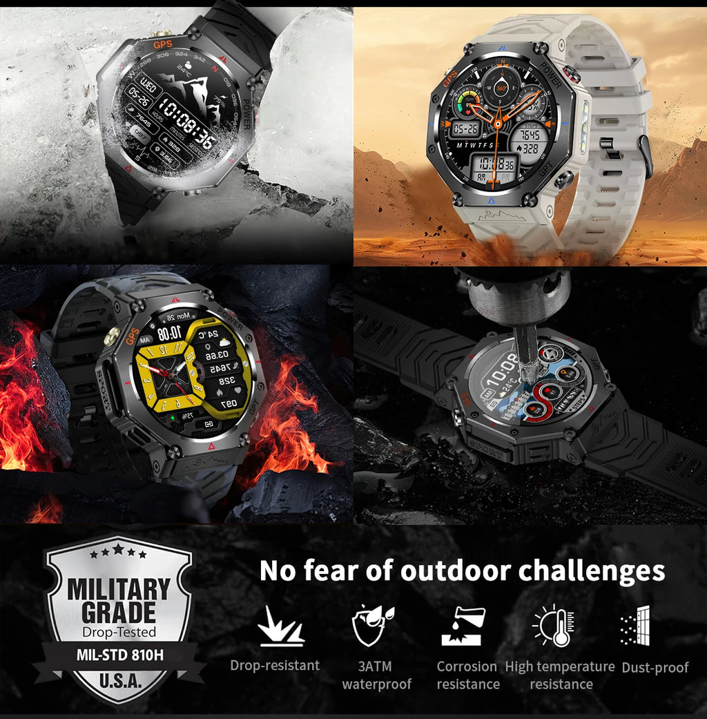 2025New T-Rex 3Ultra Outdoors GPS Smart Watch 10ATM IP68 Waterproof Tactical Flashlight Compass Outdoor sport high-end watch Men