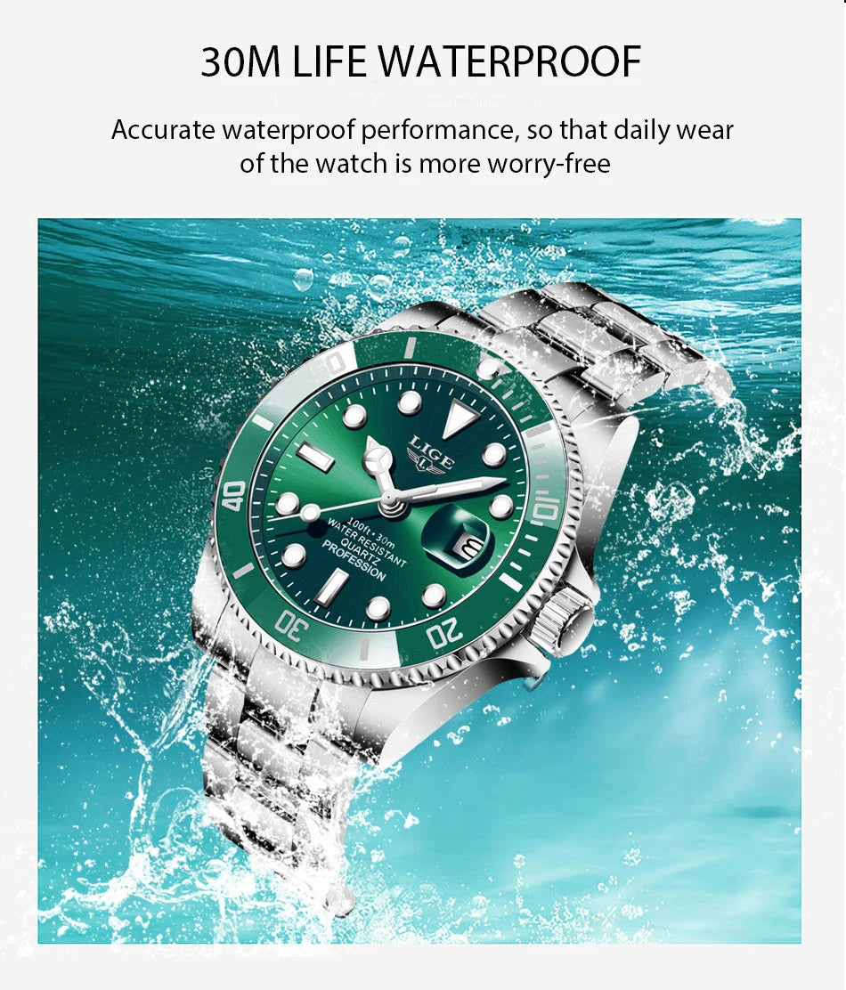 LIGE Top Luxury Watches For Men Fashion 30M Waterproof Luminous Date Quartz Wristwatches Casual Business Mens Watch Roloj Hombre