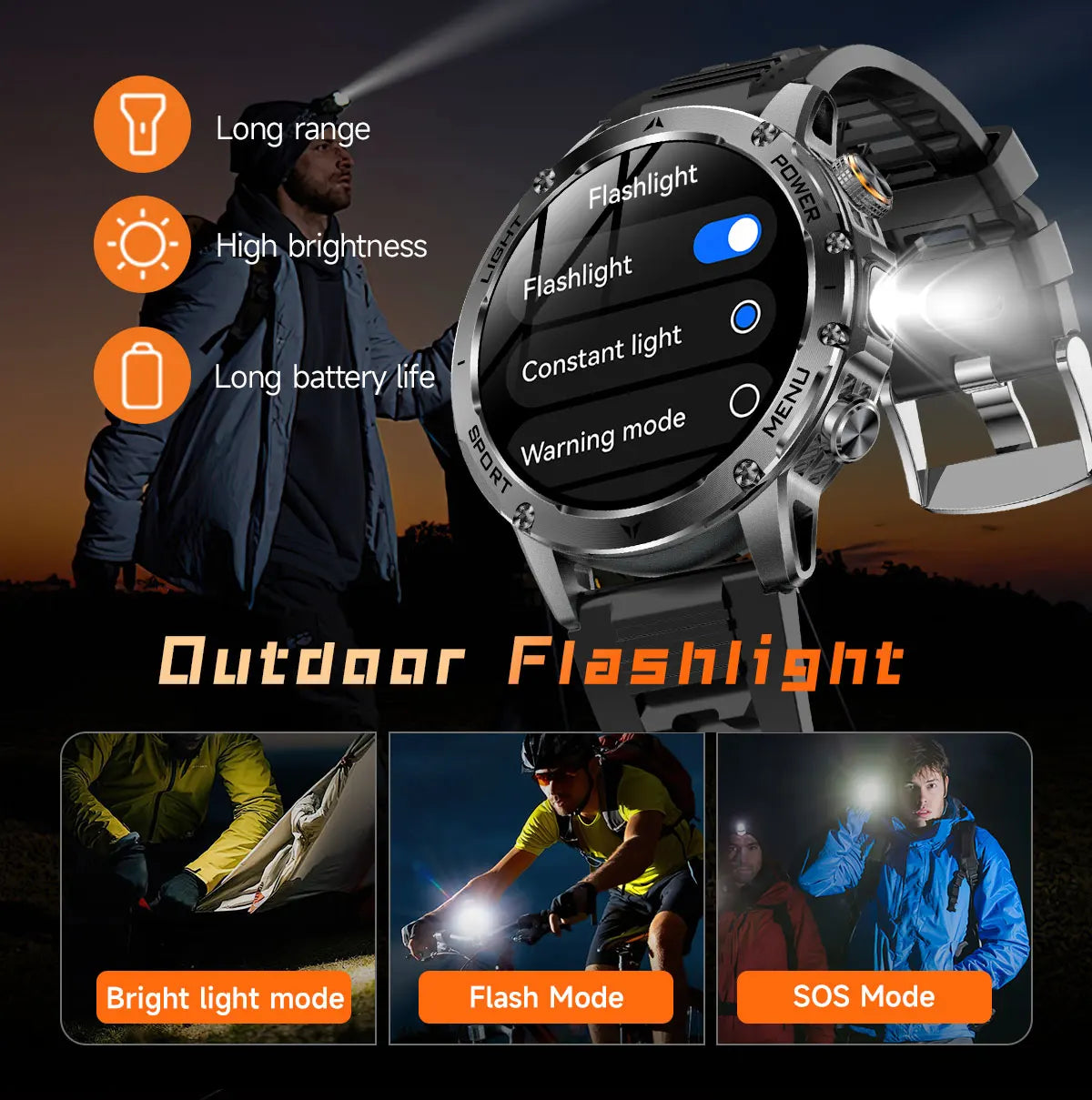 New Military Smart Watch Men 1.7 inches HD AMOLED Screen 100+Sports Heart Rate 1000Mah Battery HD Call 10ATM Waterproof Bracelet