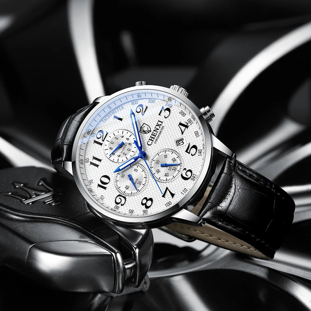 Brand CHENXI Watch Men Chronograph Clock Leather Casual High Quality Quartz Watches For Men Wrist Waterproof Sports Male Clock