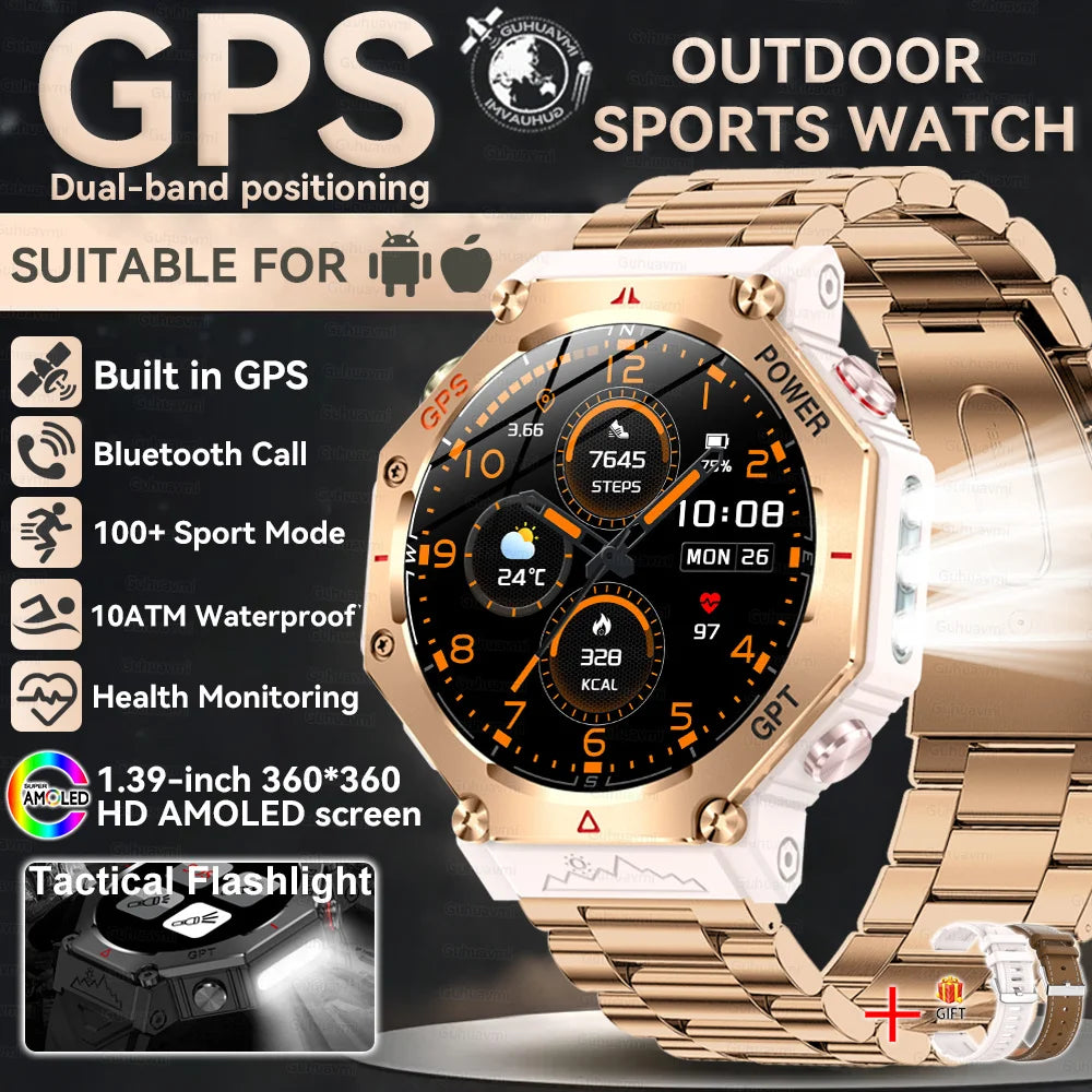 2025New T-Rex 3Ultra Outdoors GPS Smart Watch 10ATM IP68 Waterproof Tactical Flashlight Compass Outdoor sport high-end watch Men