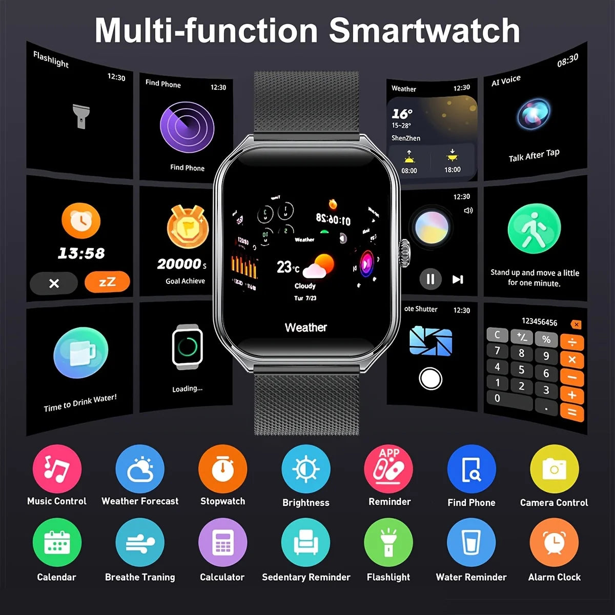 2025 Slim men's and women's smartwatch 1.96-inch AMOLED HD screen Motion track Bluetooth call IP67 waterproof for Huawei Xiaomi
