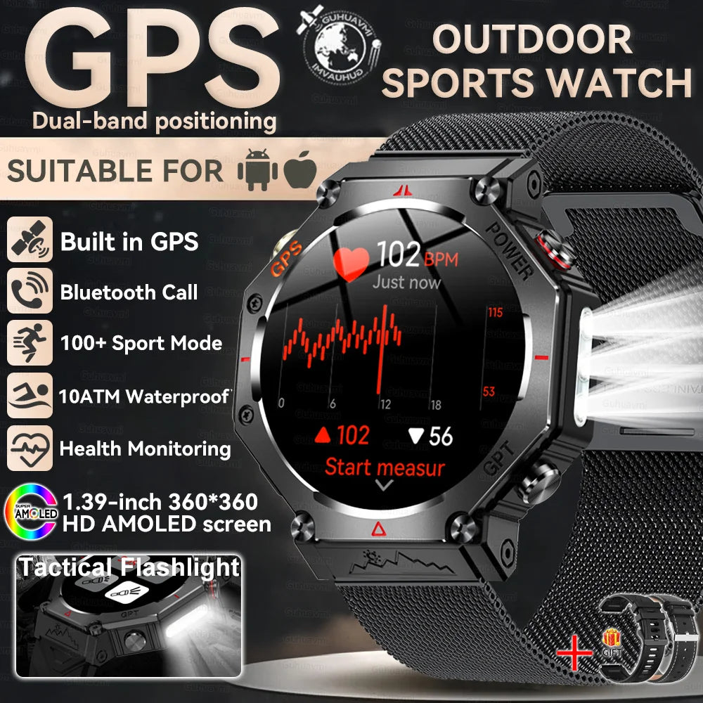 2025New T-Rex 3Ultra Outdoors GPS Smart Watch 10ATM IP68 Waterproof Tactical Flashlight Compass Outdoor sport high-end watch Men