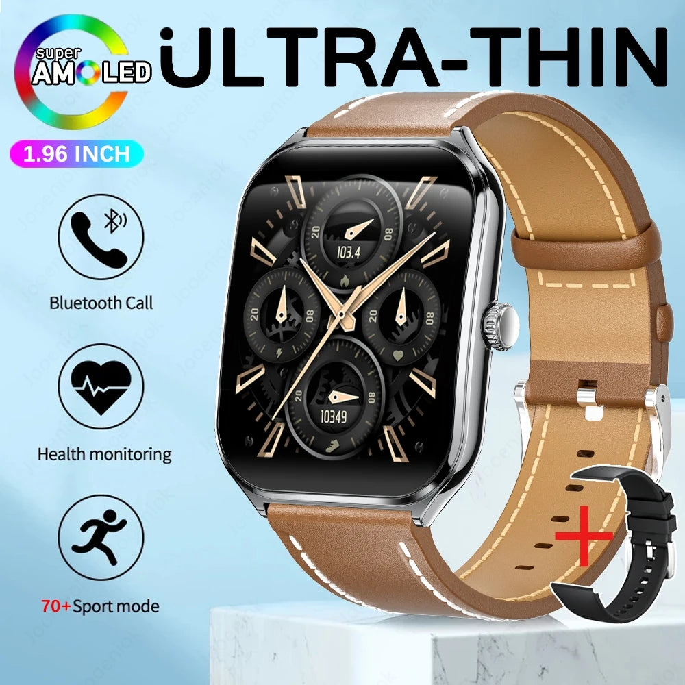 2025 New 7.5MM Ultra Thin Smart Watch Men 1.96"AMOLED Screen Always Show Time Heart Rate Sport Waterproof BT Call Smartwatch