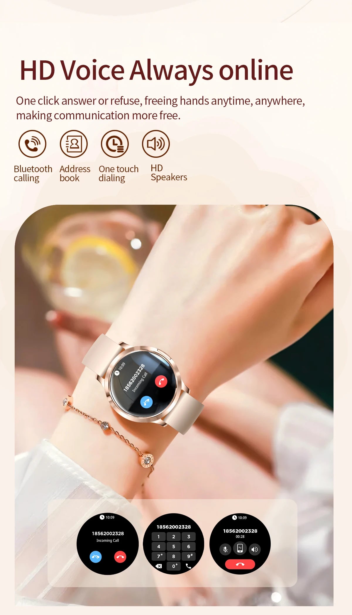 New Smart Watch Women 1.32"Ultra-thin AMOLED HD Screen Sport Fitness Bracelet Custom Watch Face Bluetooth Call Luxury Smartwatch