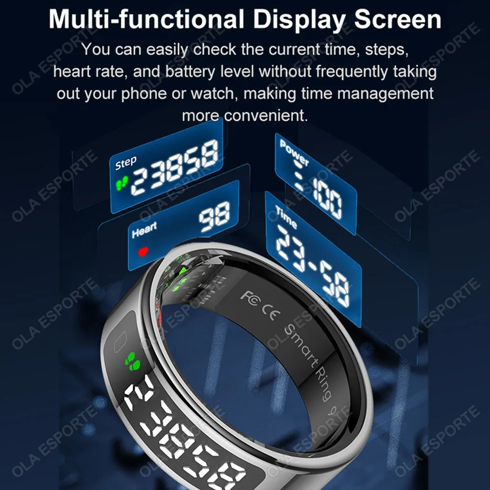 Fashion Smart Ring with Display Screen and Touch, Wireless Charging, Health Manager, IP68 5ATM Waterproof For Men Women 2025 New