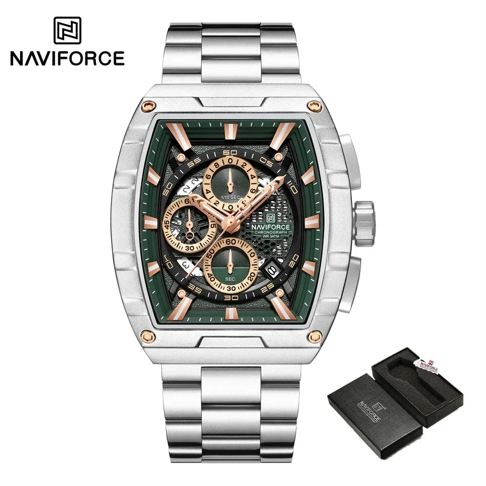 NAVIFORCE Top Brand Men's Watches Luxury Tonneau Quartz Wristwatch Waterproof Chronograph Watch for Men 2025 Auto Date Clock