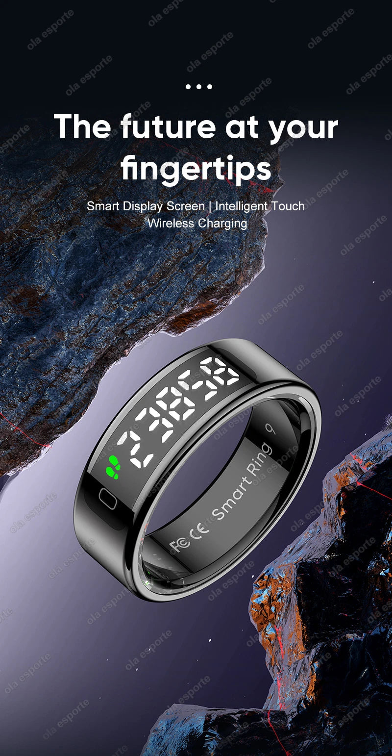Fashion Smart Ring with Display Screen and Touch, Wireless Charging, Health Manager, IP68 5ATM Waterproof For Men Women 2025 New