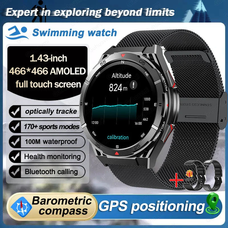 New Dual-band GPS 170+Sport SmartWatch Compass IP69 Professional Waterproof Swim Bluetooth Call Smart Watches For Man Women 2025