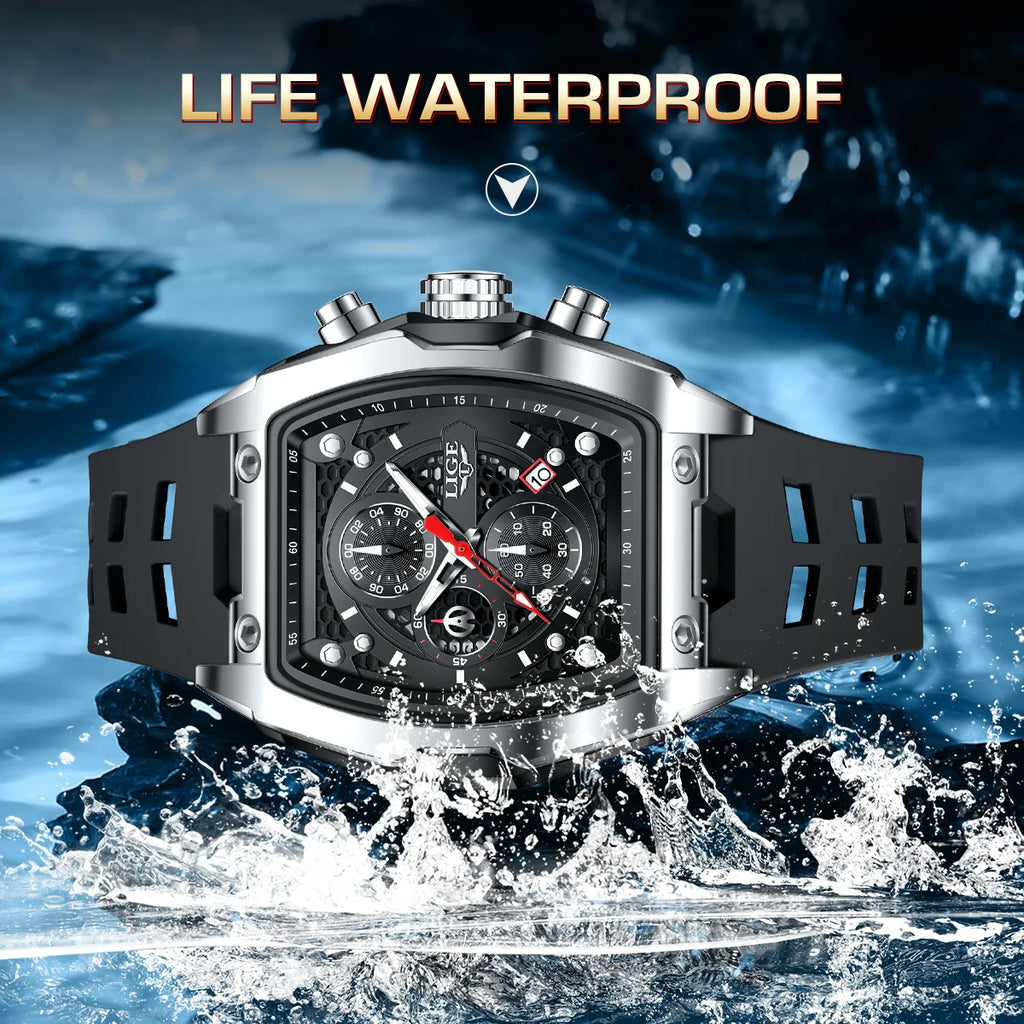 LIGE Silicone Watch Fashion Military Sports Waterproof Quartz Watches Calendar Luminous Men's Watch Chronograph Watches for Man