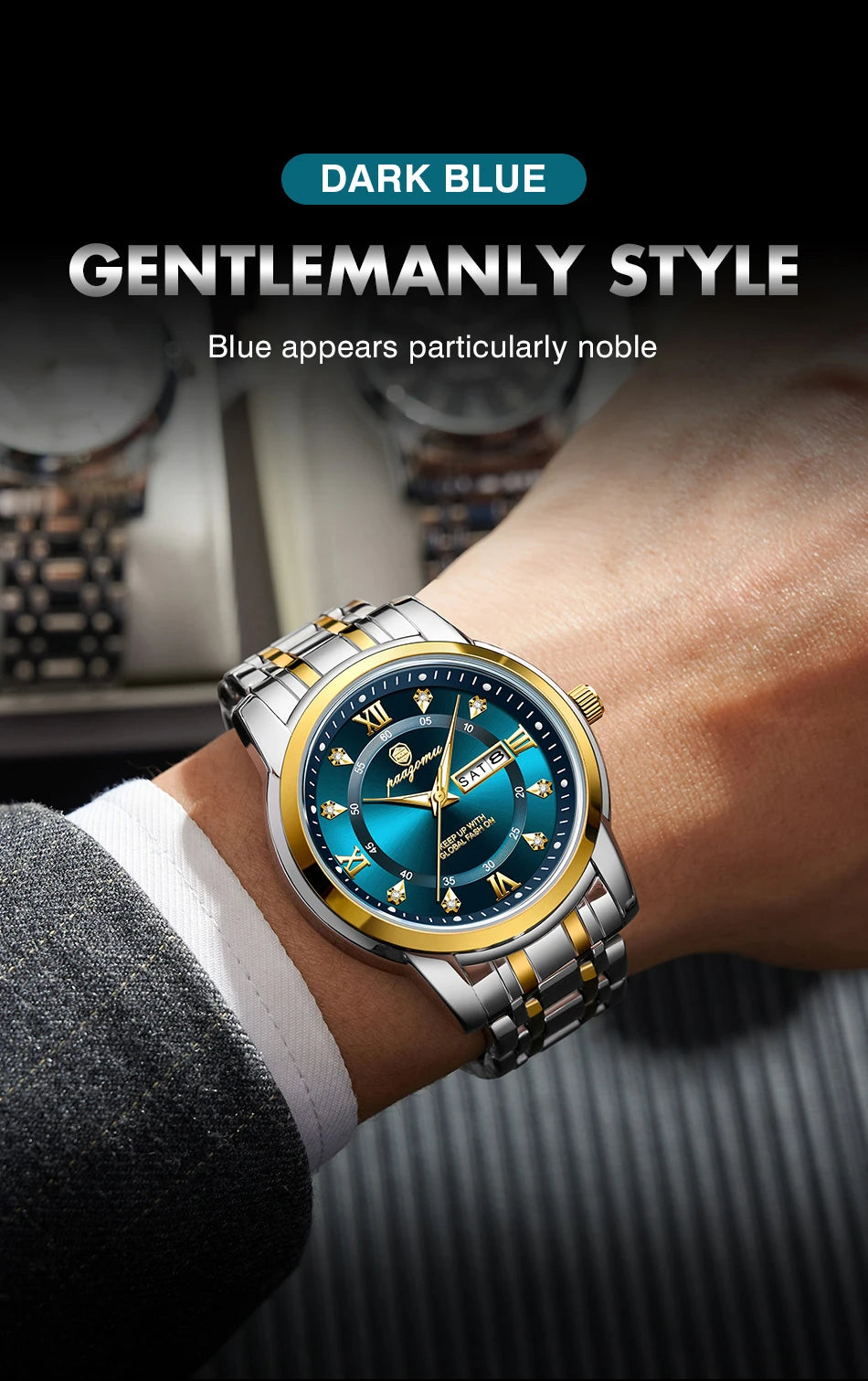 POEDAGAR Business Men Watch Date Week Waterproof Luminous Luxury Man Wristwatch Sports Stainless Steel Men's Quartz Watches Male